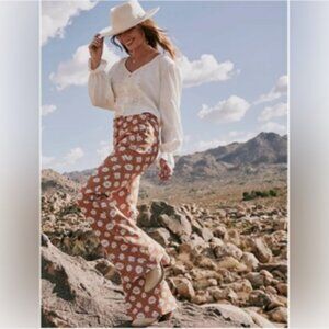 Wrangler High Rise Fierce Flare Floral Jeans in Brown and White